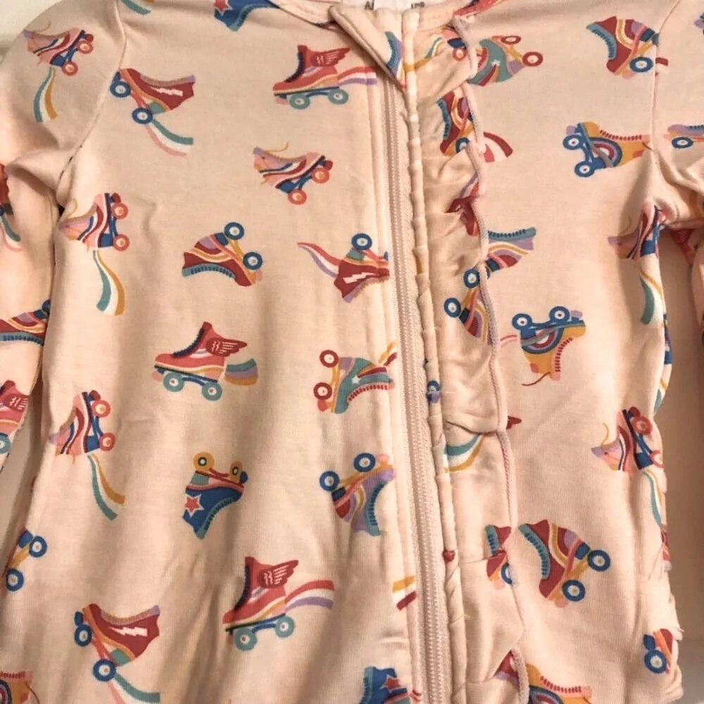 NWT ANGEL DEAR Ruffles & Roller Skates Playsuit 1-Pc Zip-up Pink 0-3 Months
